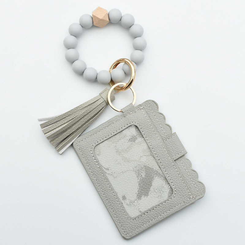 Wholesale New Color Card Holder Silicone Beaded Wrist Keychain